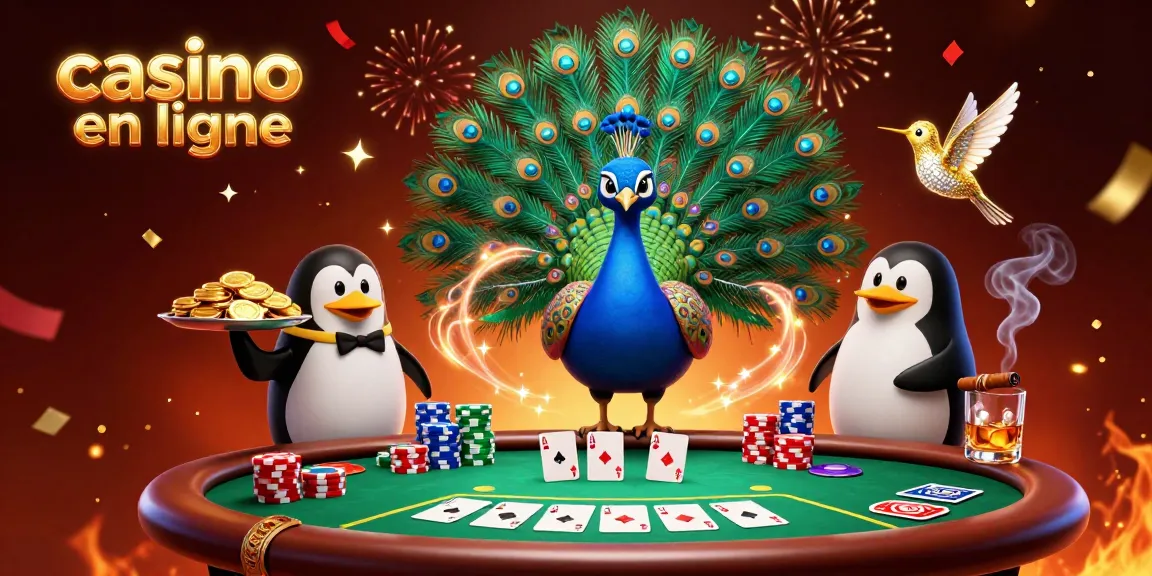 Vivre l'excitation des jeux de casino en ligne avec des personnages colorés et des jetons dorés.