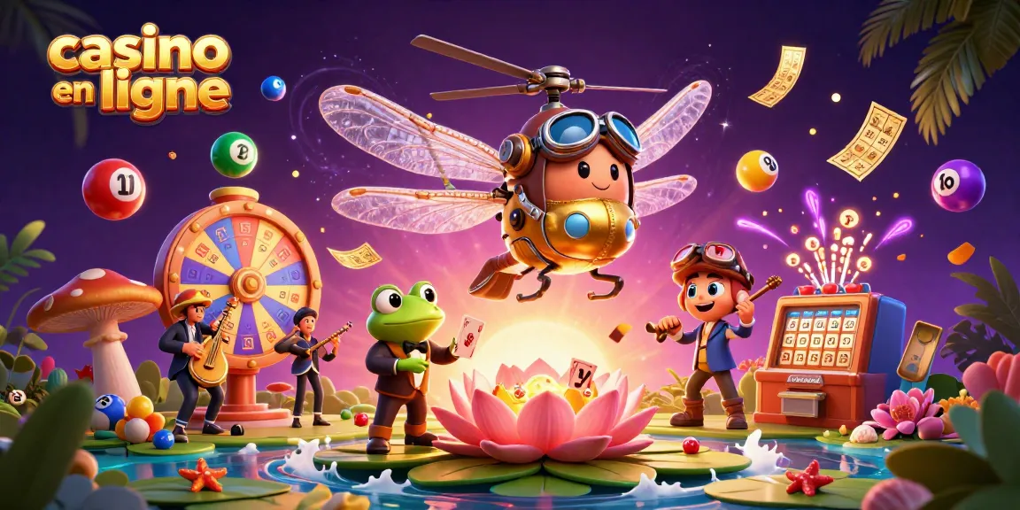 Visualisez un casino en ligne avec un pilote libellule et un croupier grenouille.