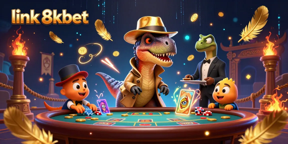 Engage with link 8xbet's thrilling casino atmosphere featuring animated characters and captivating gaming elements.