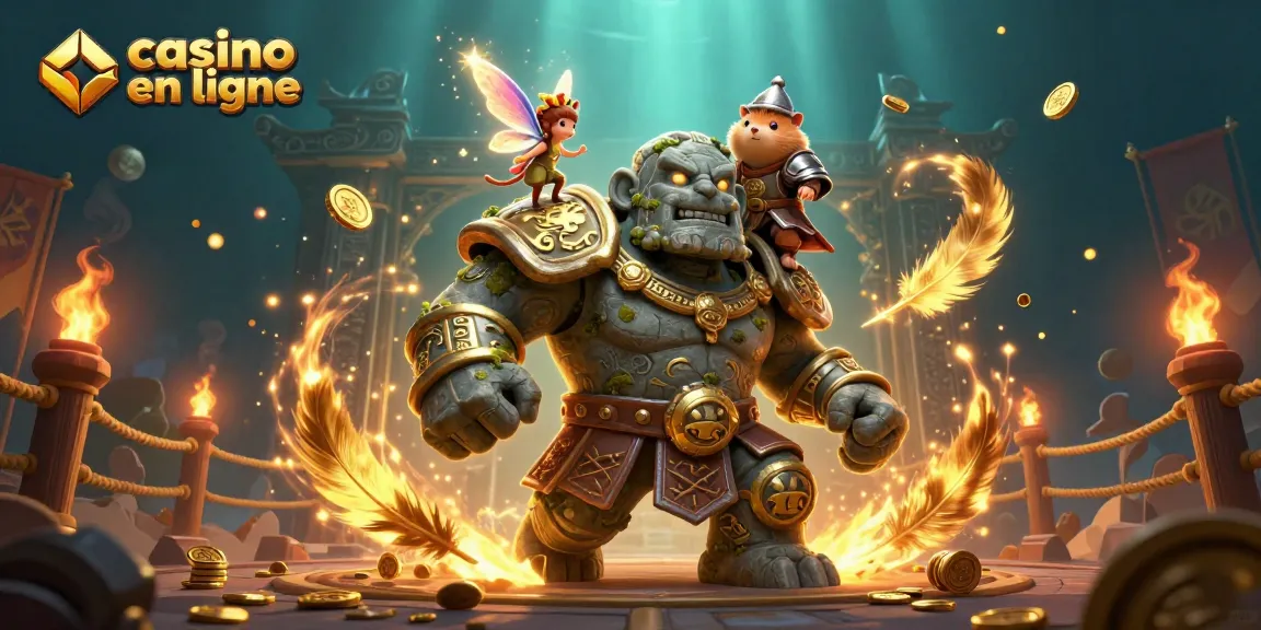 Illuminez votre expérience de casino en ligne avec une illustration dynamique de personnages fantastiques et d'éléments de jeu.