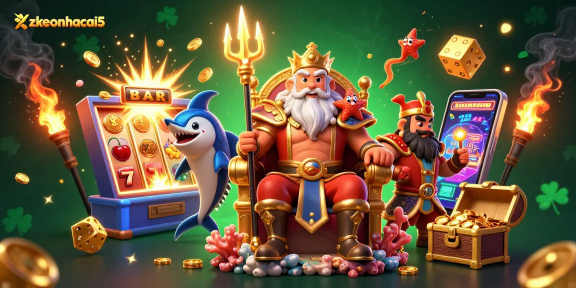 Experience zkeonhacai5's vibrant jackpot excitement with Neptune, samurai, and gold coins!