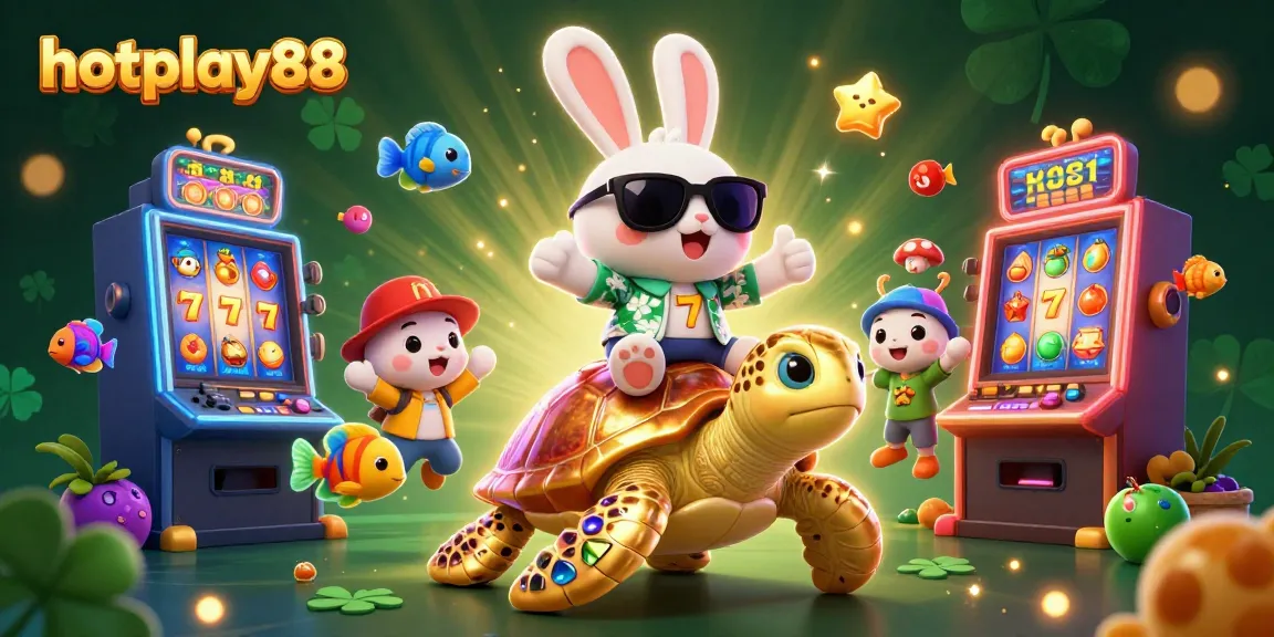 Rasakan keseruan bermain slot jackpot di hotplay88 dengan gambar karakter 3D lucu dan mesin slot yang bersinar.