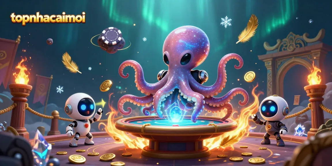 Engage in thrilling gameplay with topnhacaimoi at a holographic poker table surrounded by vibrant alien elements.