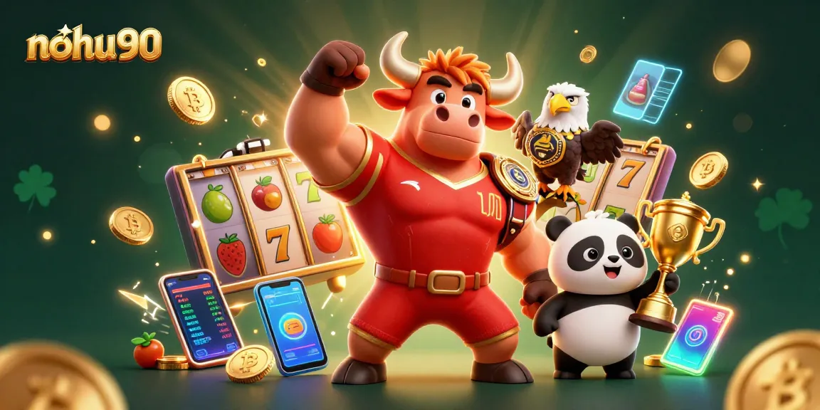 Experience thrilling slot action at nohu90 with a muscular bull mascot and a triumphant eagle.