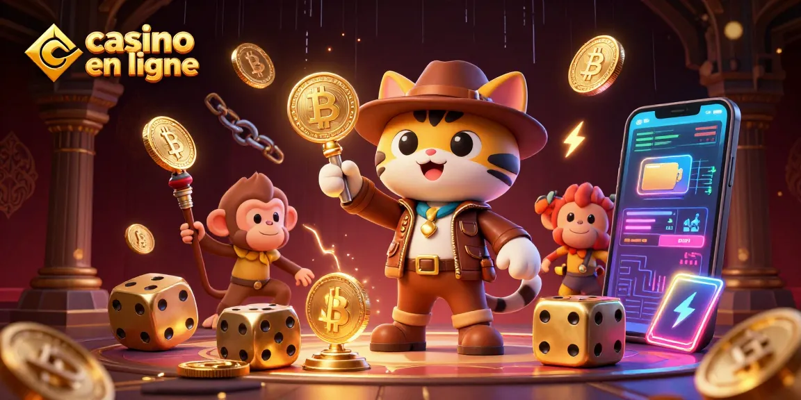 Jouez sur casino en ligne avec l'explorateur et le singe torchier découvrant un artefact doré.