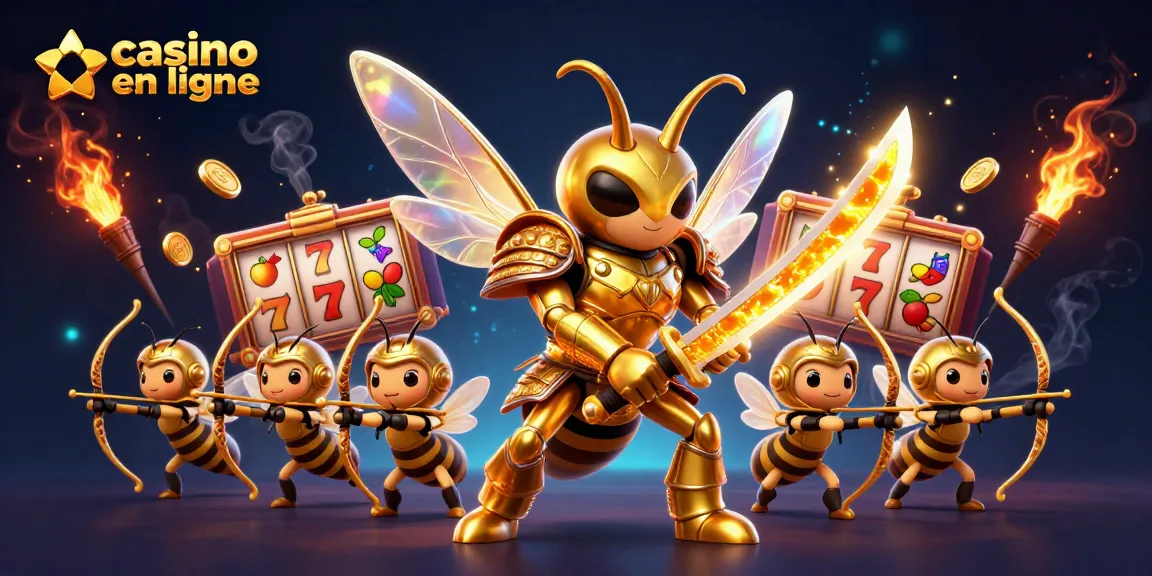 jouer au casino en ligne avec un frelon doré en armure de samouraï entouré de symboles de jeux