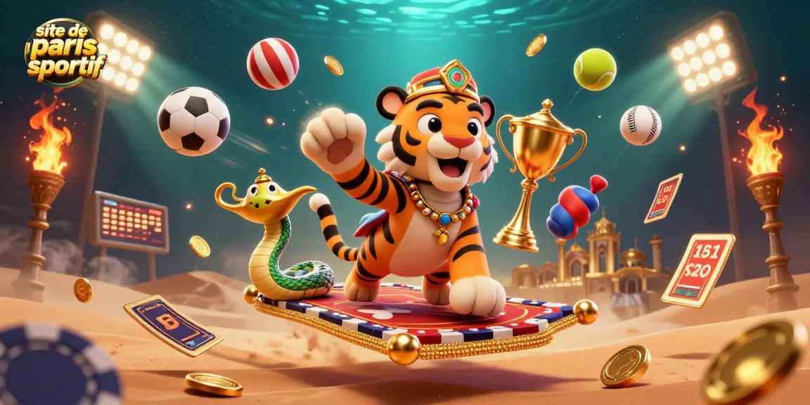Pariez sur site de paris sportif avec une scène animée d'un sultan et des éléments sportifs.