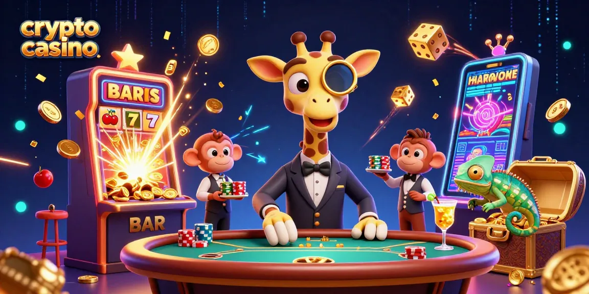 Vinci ai tavoli del crypto casino con giraffa alta e monkey valet in azione.